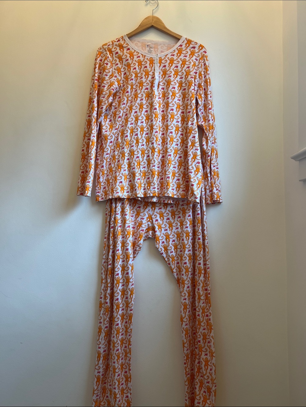 Roller Rabbit Orange Monkey Print Long Sleeve Women’s Pajama Set